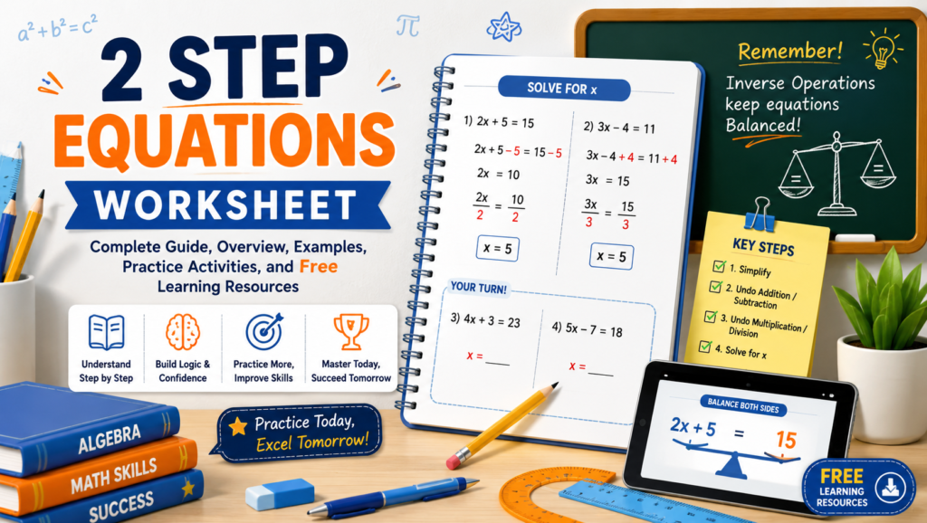 2 Step Equations Worksheet: Complete Guide, Overview, Examples, Practice Activities, Free Learning Resources, And More Info