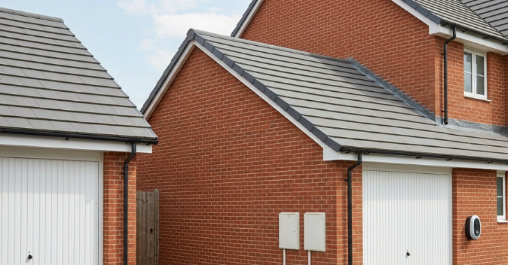Pair of homes joined by a linking garage structure