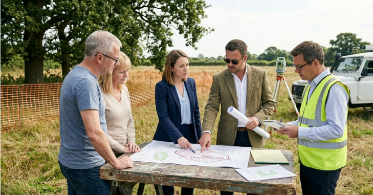 Surveyor measuring a plot of undeveloped land