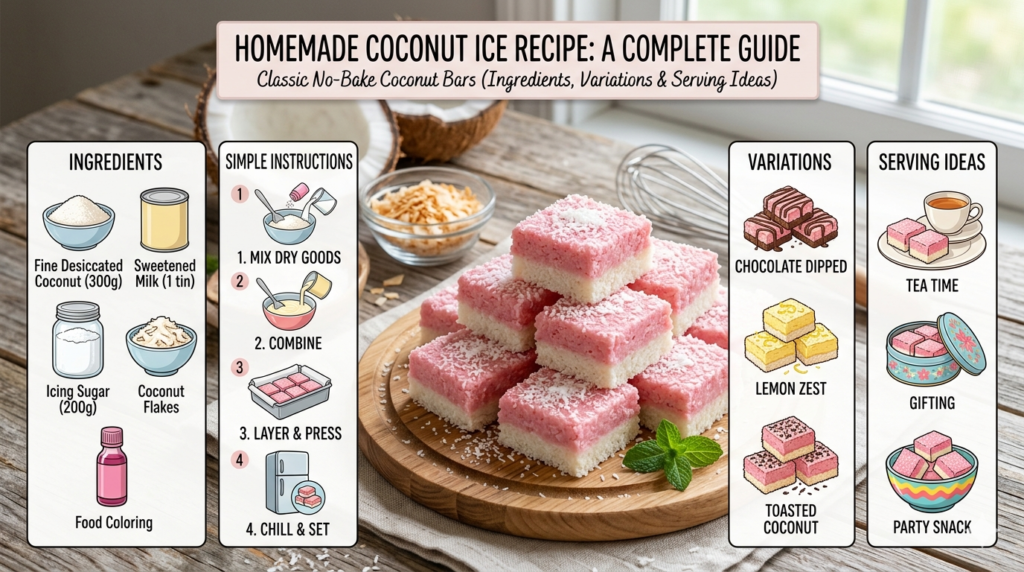 Homemade Coconut Ice Recipe: A Complete Guide to Making Classic No-Bake Coconut Bars with Ingredients, Variations, and Serving Ideas