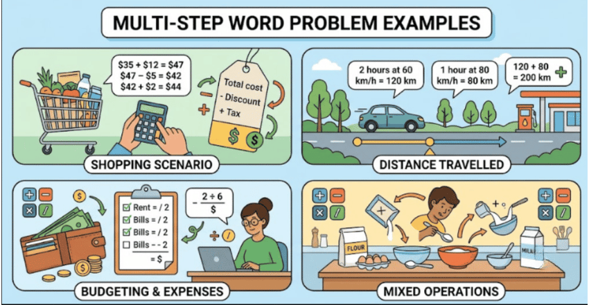Teacher explaining problem-solving steps at a whiteboard