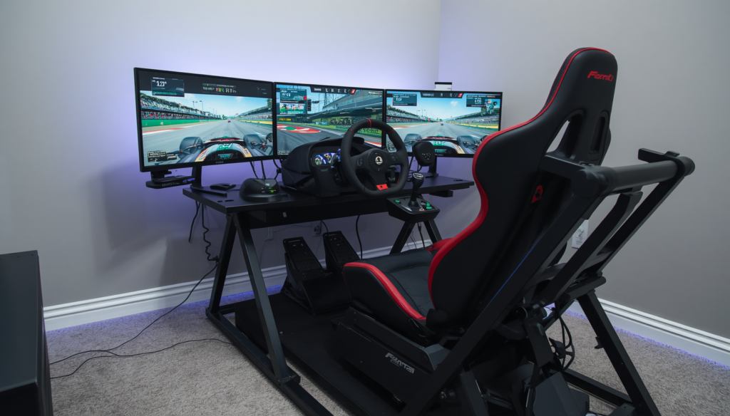 Racing simulator seat viewed from the side
