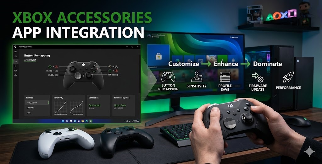 Interchangeable paddles and grips laid out beside a controller