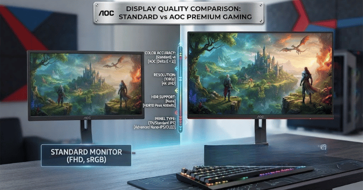 Fast-paced shooter game displayed on a widescreen monitor