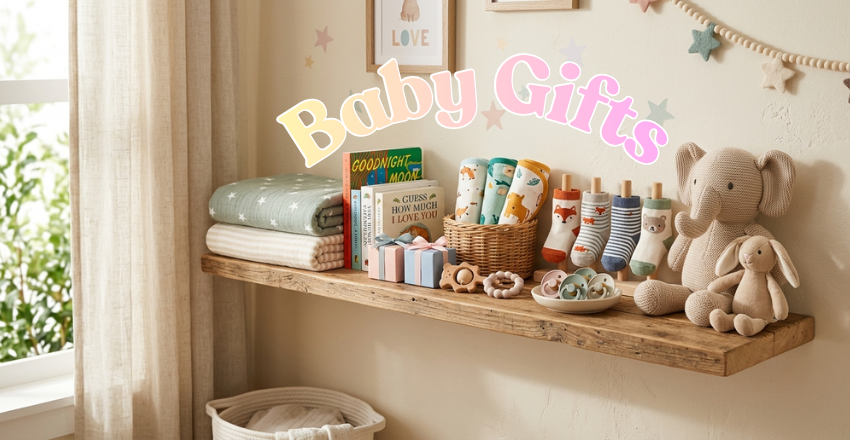 Soft baby clothing and blankets folded as a gift set