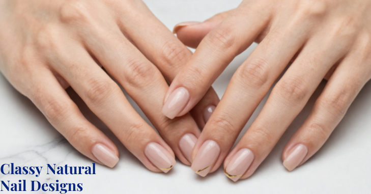 Glossy natural nails resting against a plain background