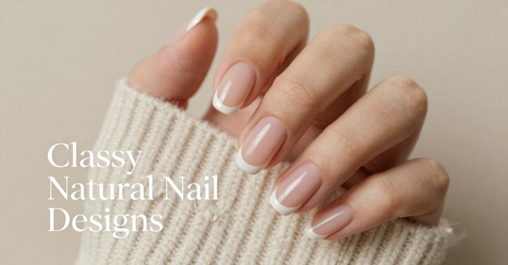 Close-up of a classic French manicure with a soft white tip