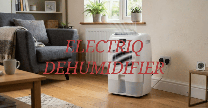 Portable dehumidifier running in a living room corner
