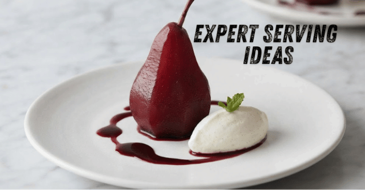 Dessert of poached pears served with cream