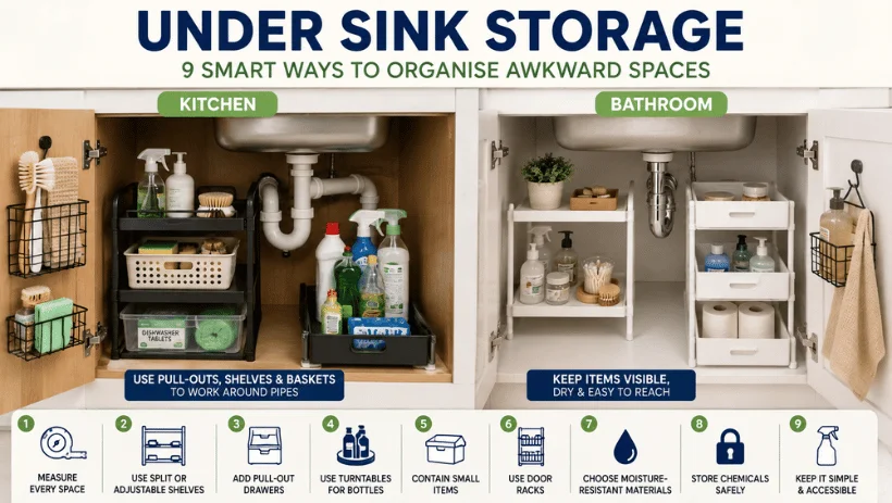 Under Sink Storage in the UK: A Complete Guide to 9 Smart Organization Ideas, Space-Saving Solutions, Plumbing Access, Safety & Budget Options 